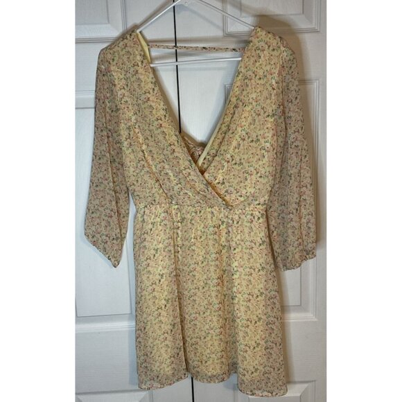 As U Wish Yellow Floral Whimsical Romantic Dress Medium - Picture 1 of 4